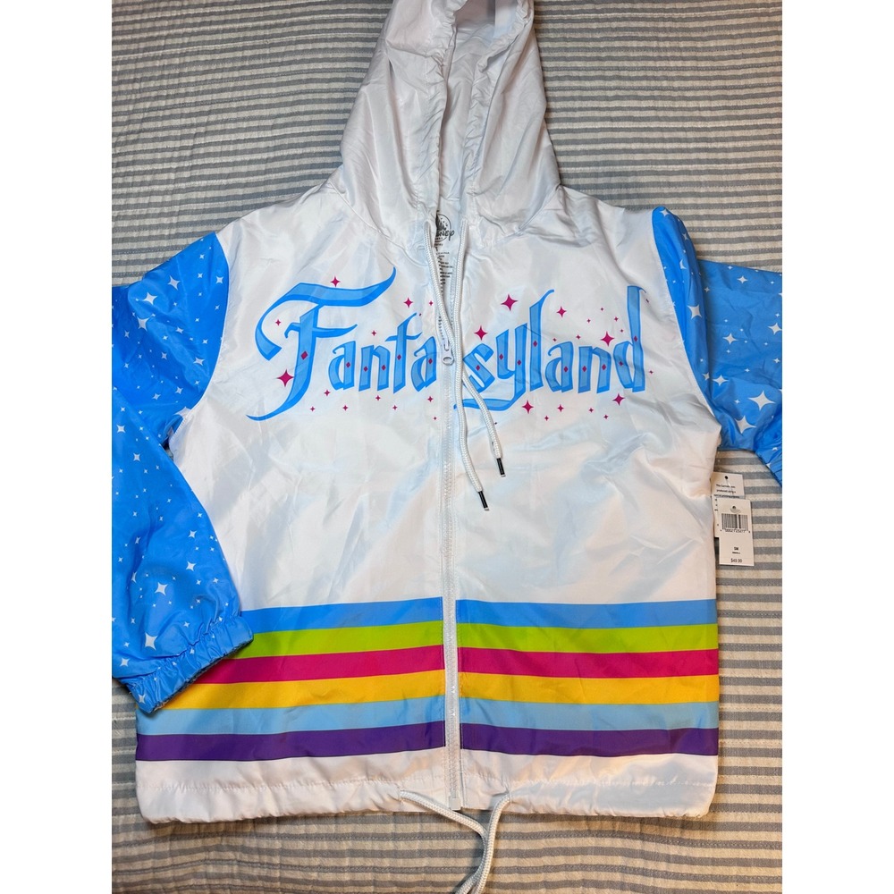 Disney Parks Fantasyland Windbreaker Jacket Womens‎ Small White Blue Rainbow